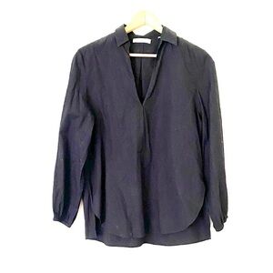 Vince Black Tunic V-neck  Collared Blouse